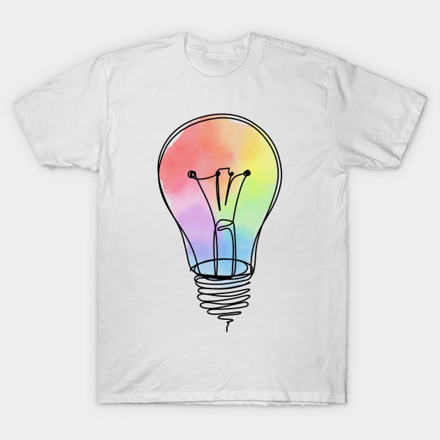 Rainbow Lightbulb watercolor gradient line drawing T-Shirt by PanyaCreative